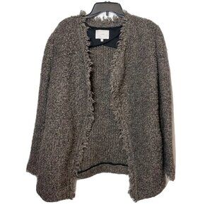 IRO Womens Campbell Long Sleeve Cardigan Jacket Brown 42 Pocket Fringed Tweed